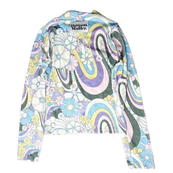 DAMSON Madder Nwot Psychedelic Print Mock Turtleneck Size 8 Purple Blue Yellow - Picture 4 of 10
